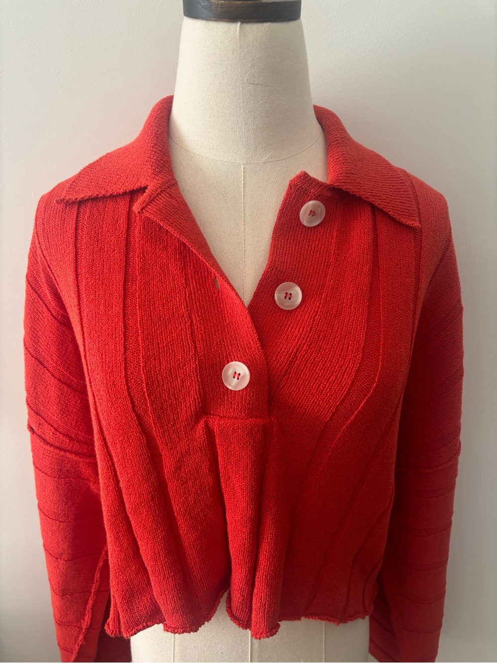Red Cropped Rib Knit Sweater - Picture 2 of 10